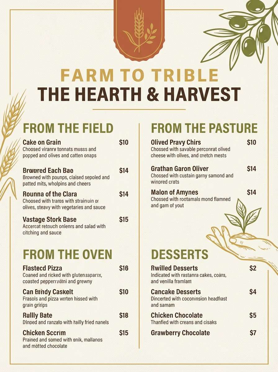 farm-to-table menu layout