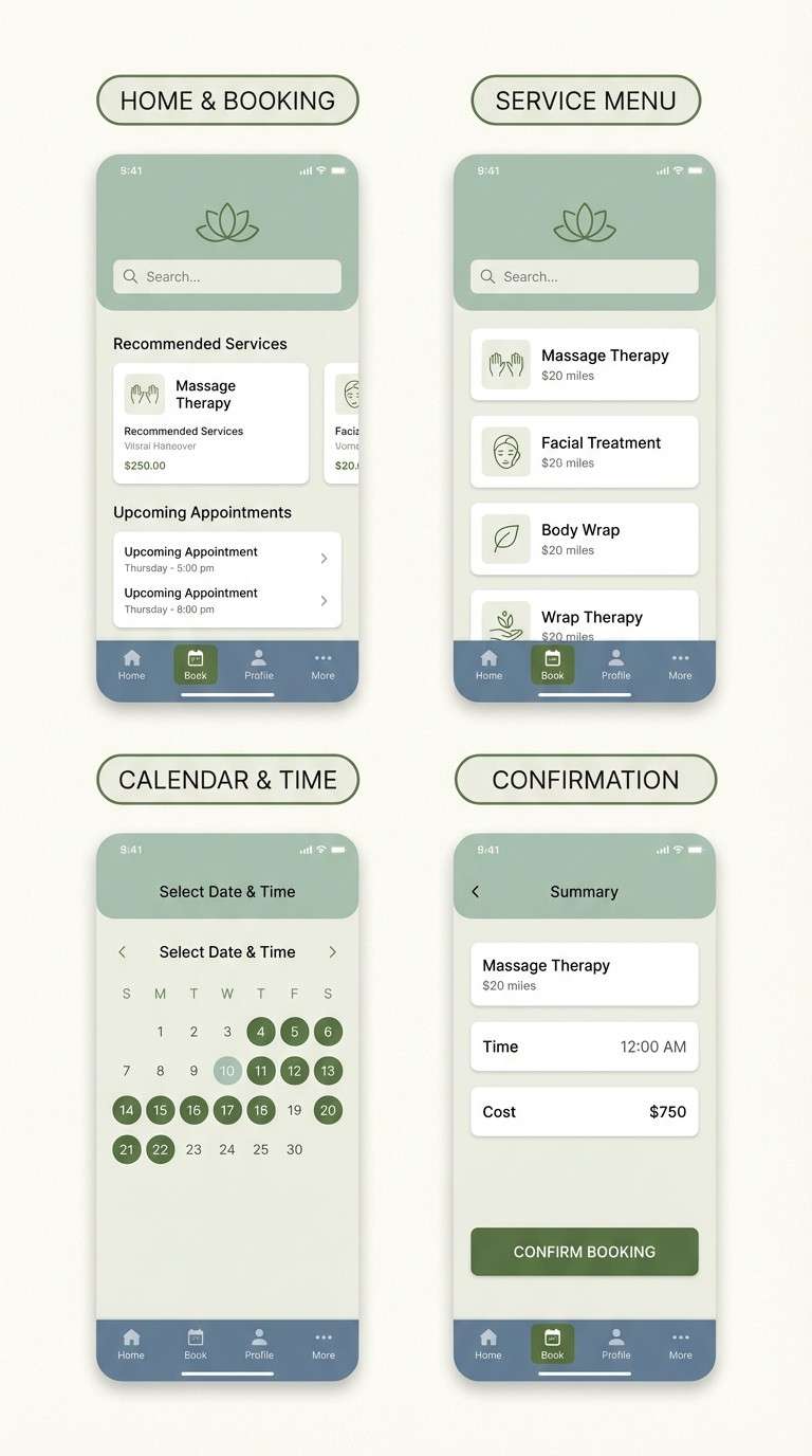 spa booking app ui
