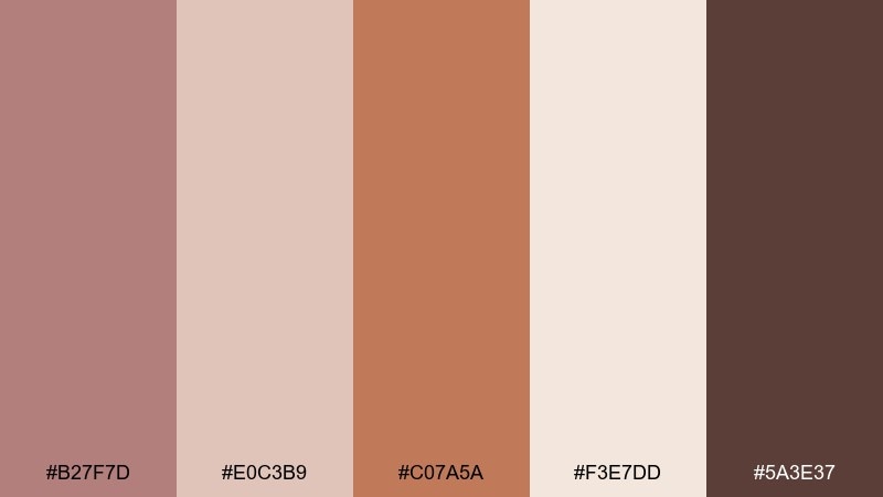 cozy autumn tea rose taupe color palette with hex codes