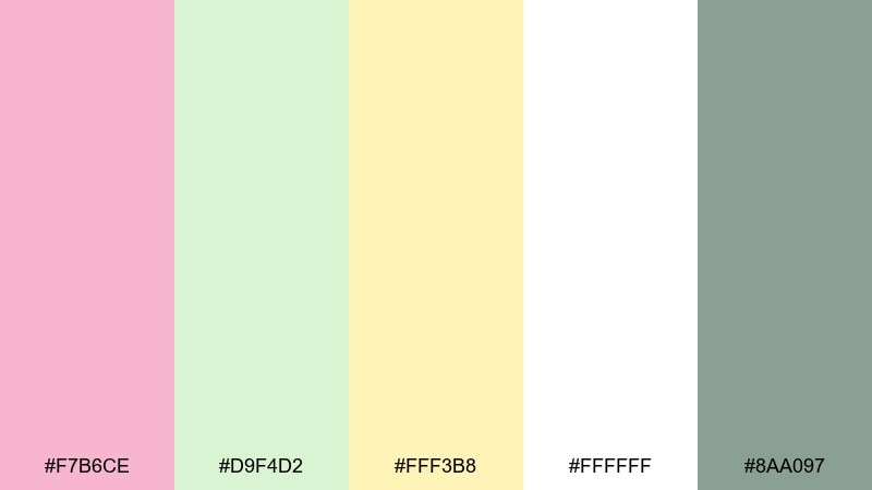 cozy baby room pastel pink green yellow color palette with hex codes