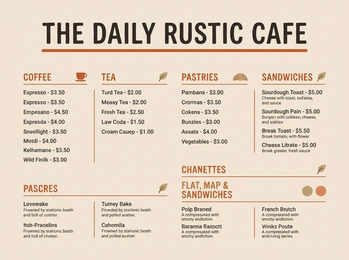 cozy cafe menu layout