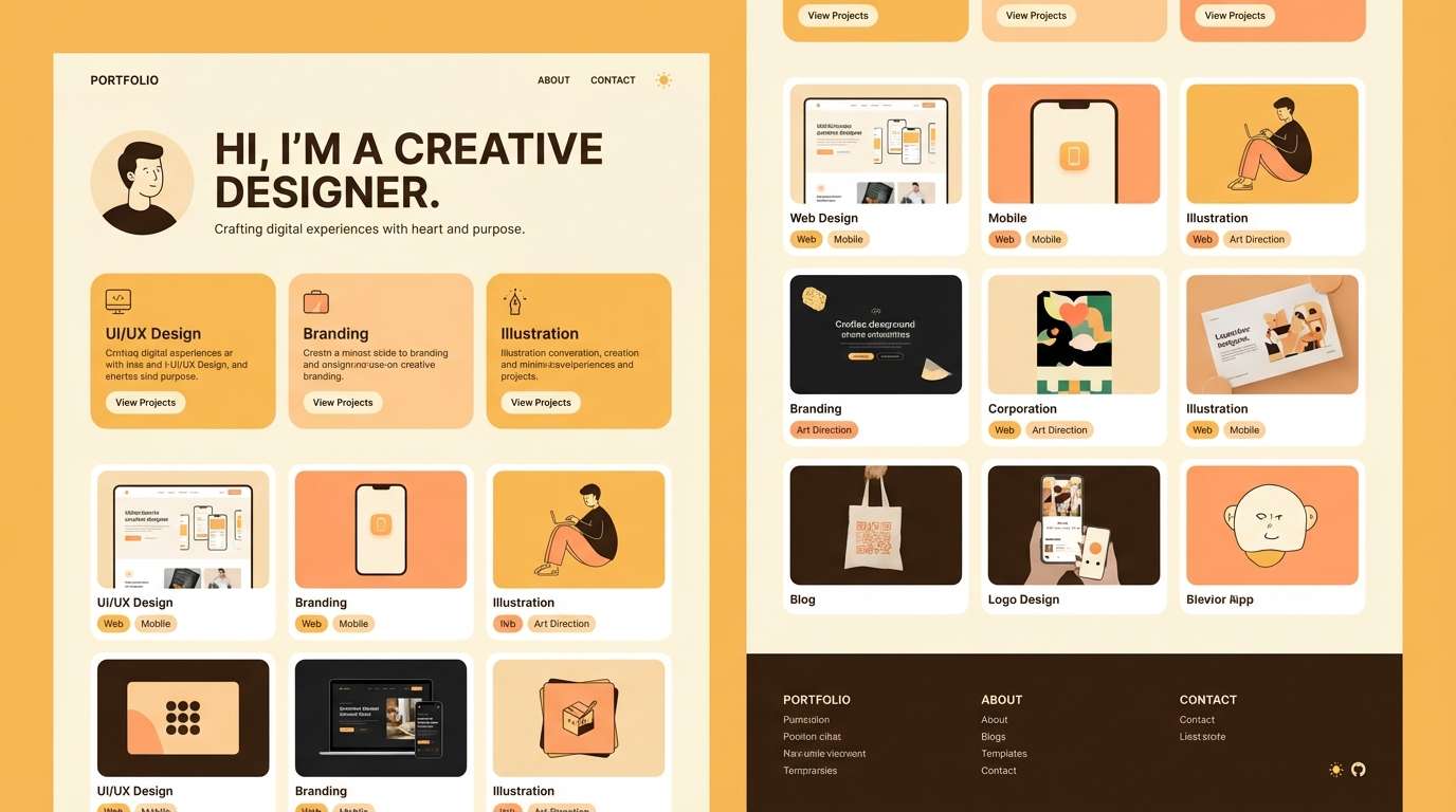portfolio ui in golden tones