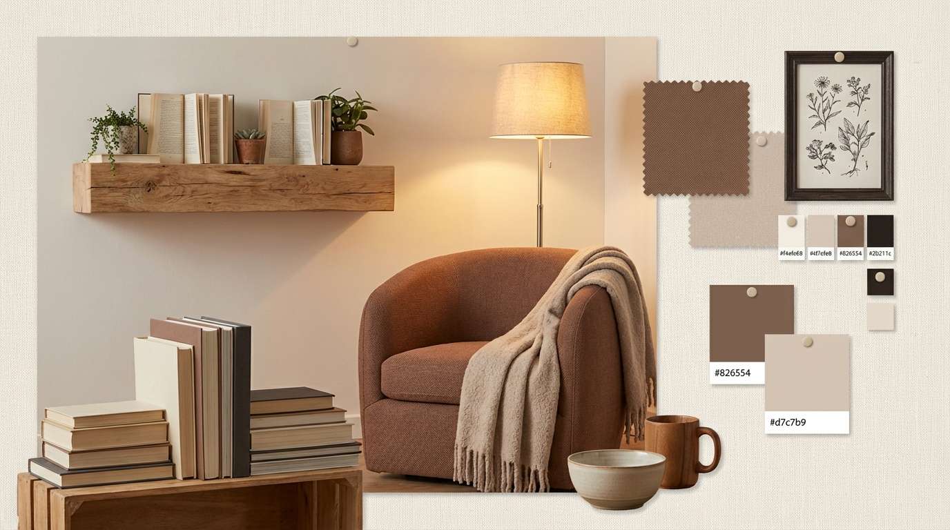 reading nook in sandstone neutrals
