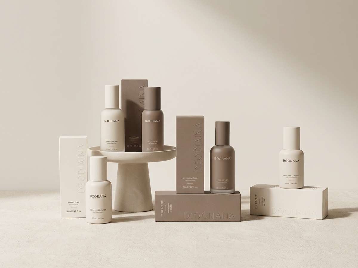 skincare packaging in taupe