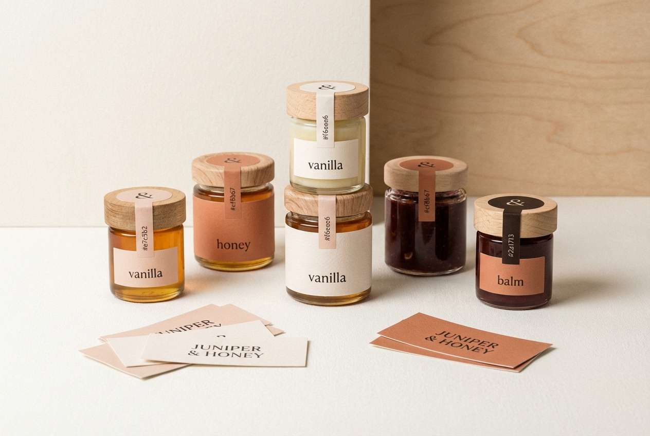 artisan labels in copper tones