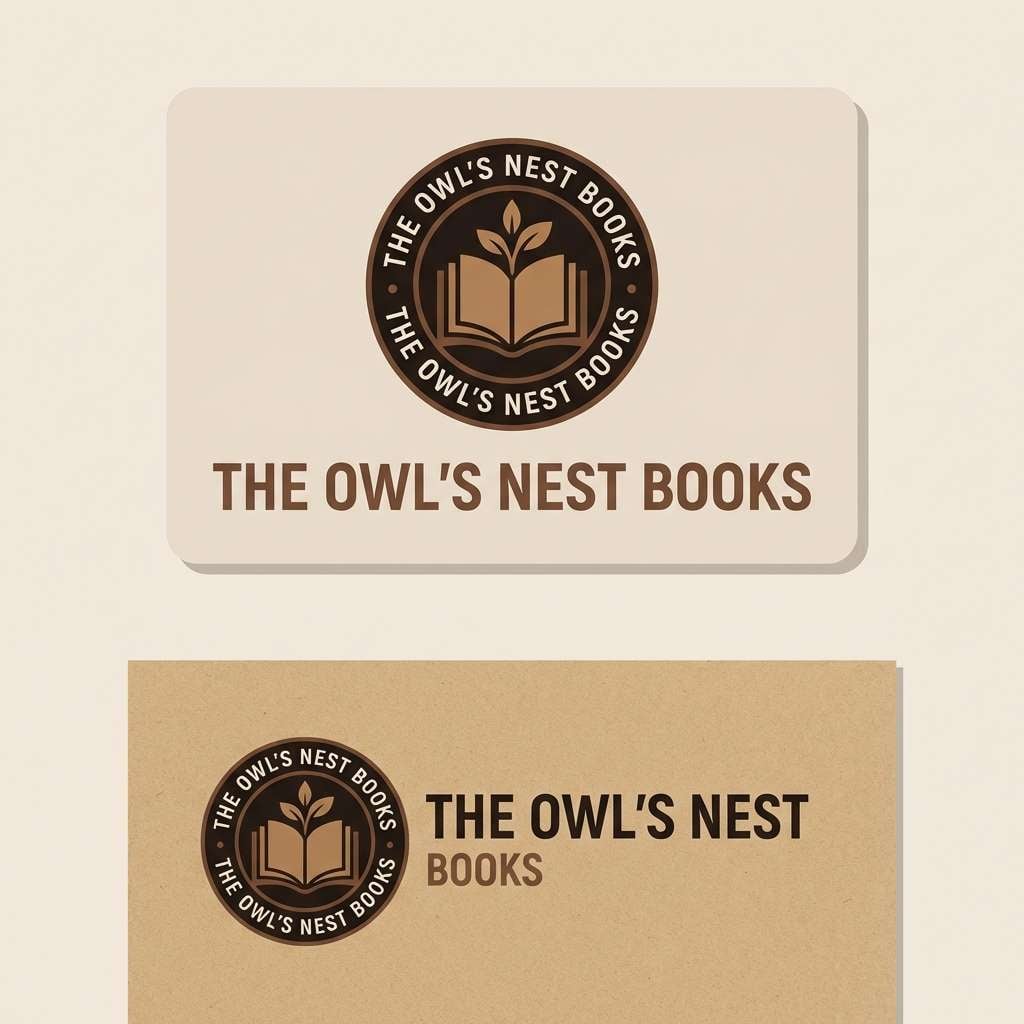 bookstore logo in caramel browns