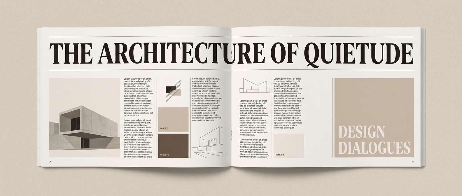 neutral editorial spread layout