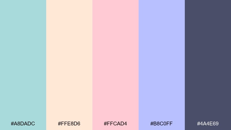 cozy comic pastels cartoon color palette with hex codes