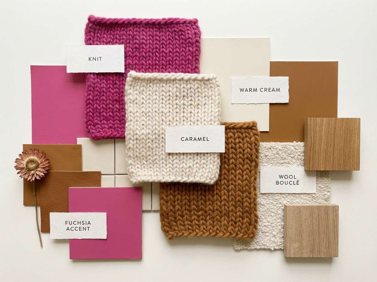 cozy fuchsia pink neutral moodboard