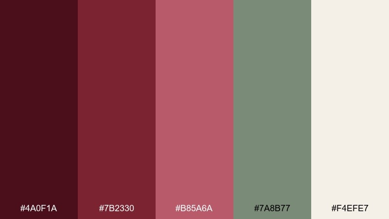cranberry and sage dark red wine color palette with hex codes