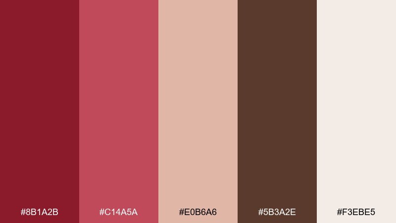 cranberry cocoa ruby color palette with hex codes