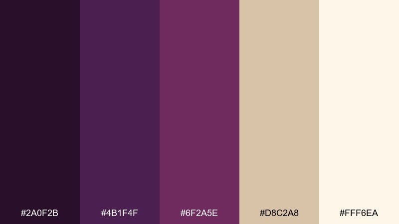 cream and concord eggplant color palette with hex codes
