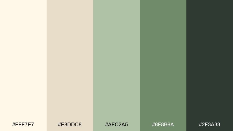 cream and sage drift cosmic latte color palette with hex codes