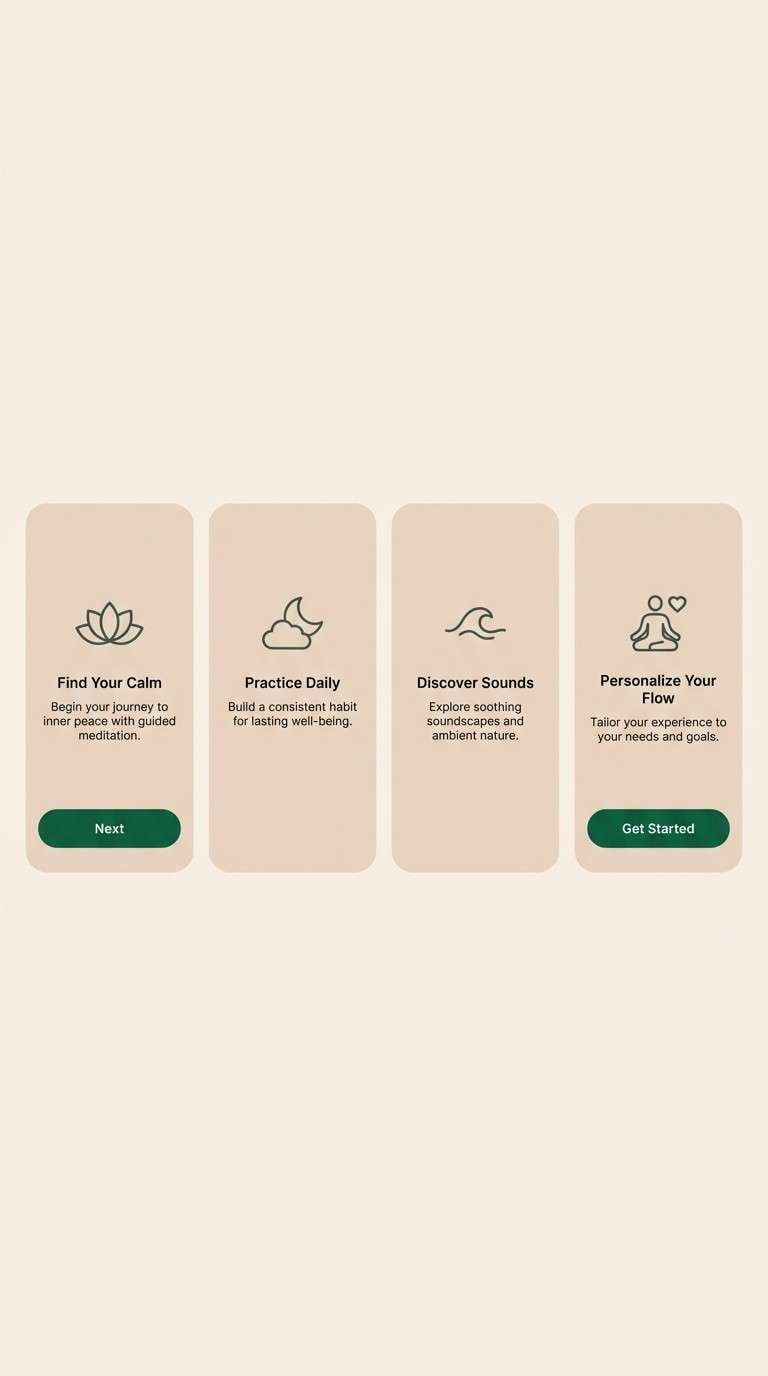 calm meditation onboarding screens