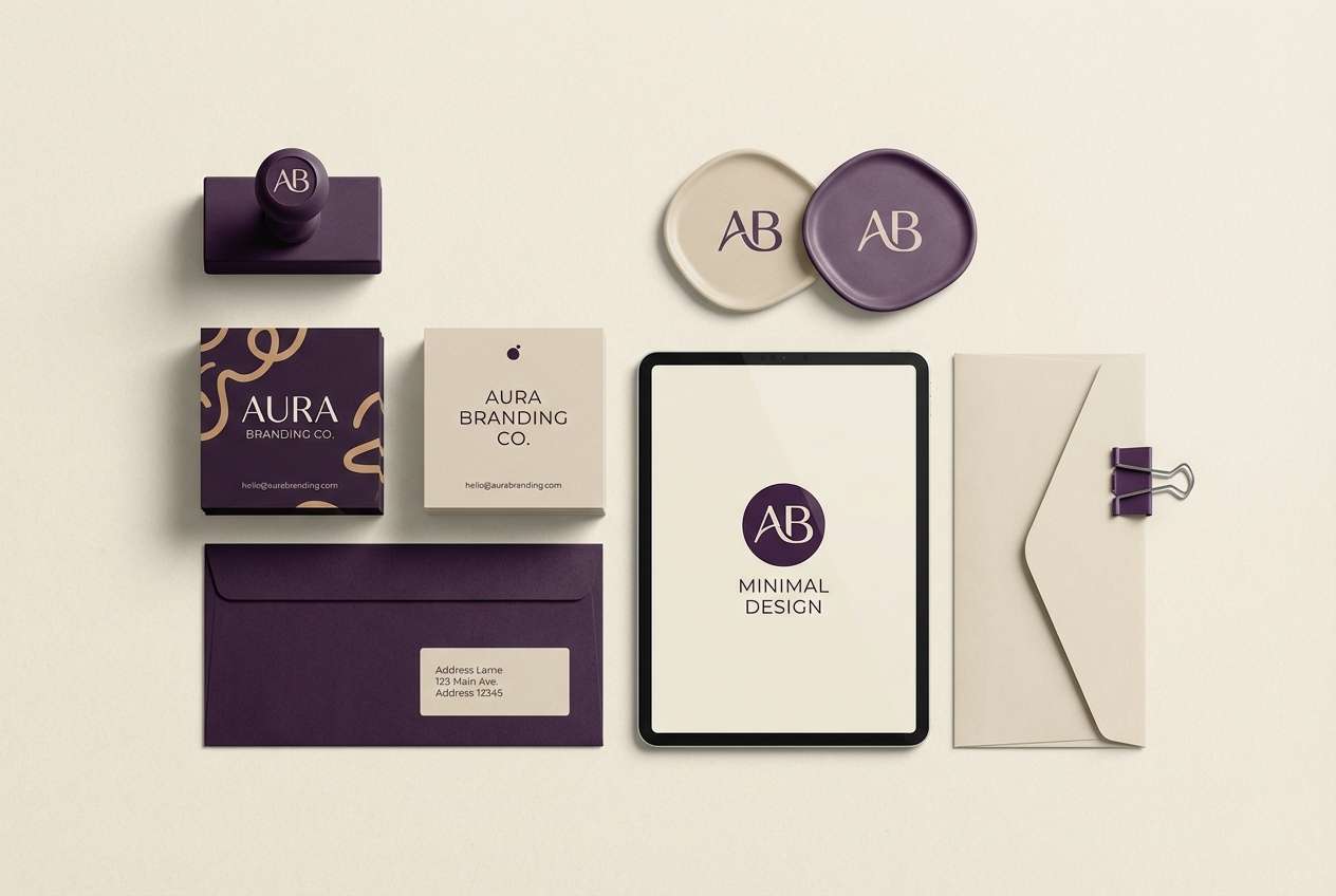 cafe branding in cream and plum