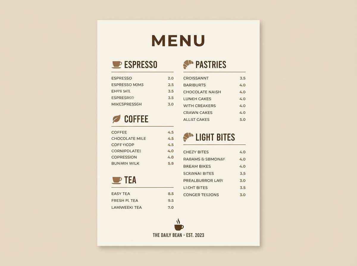 cafe menu layout