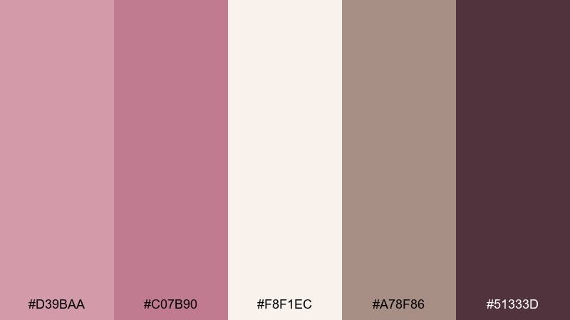 creamy gradient stories puce color palette with hex codes