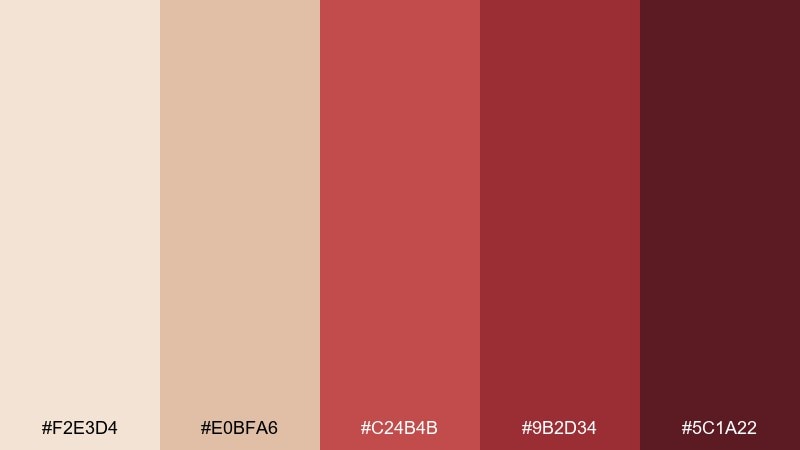 crimson almond beige red color palette with hex codes