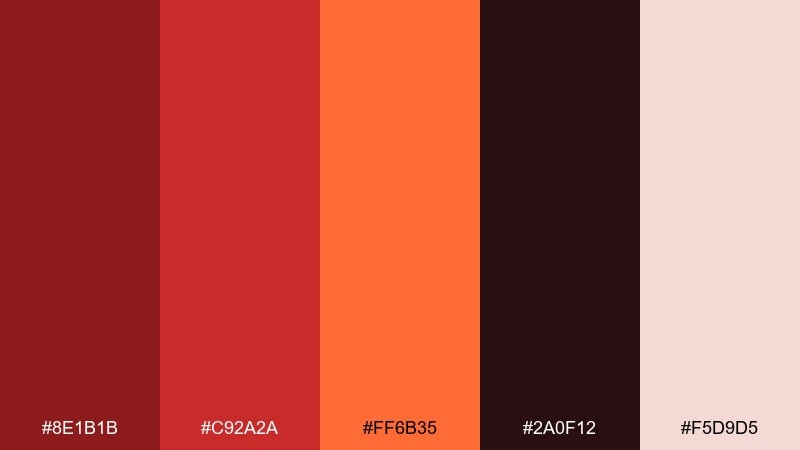 crimson cinder flame color palette with hex codes