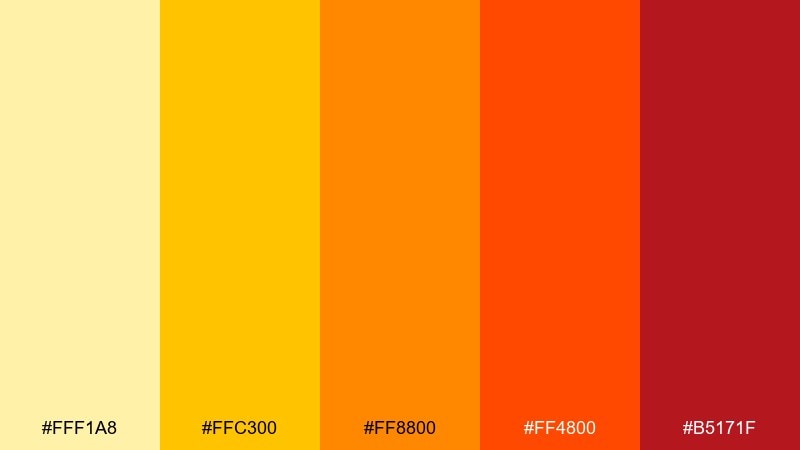 crimson citrus yellow orange red color palette with hex codes
