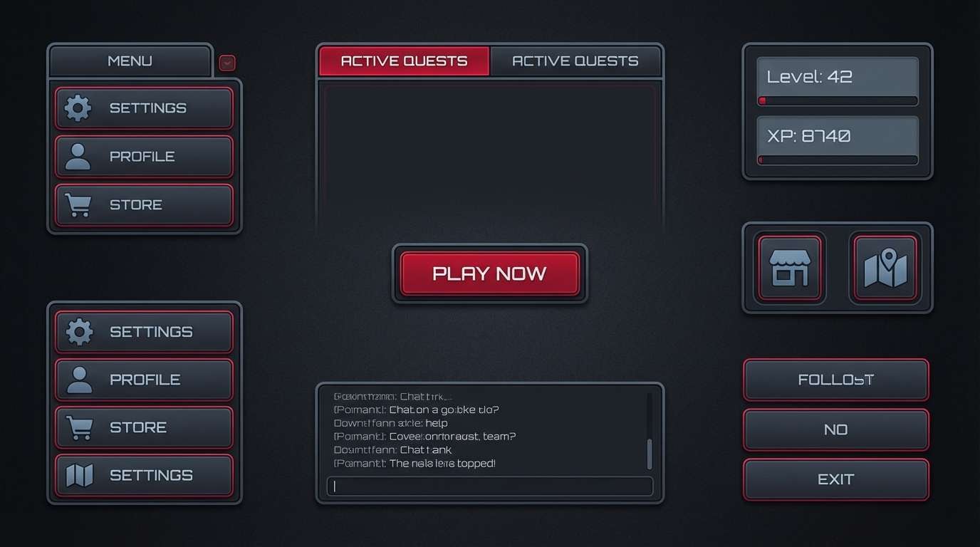 dark gaming ui mockup
