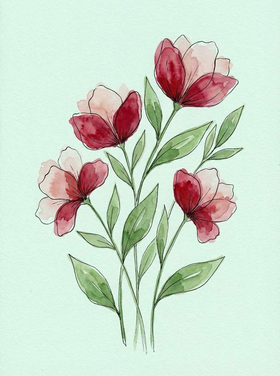 watercolor florals and leaves