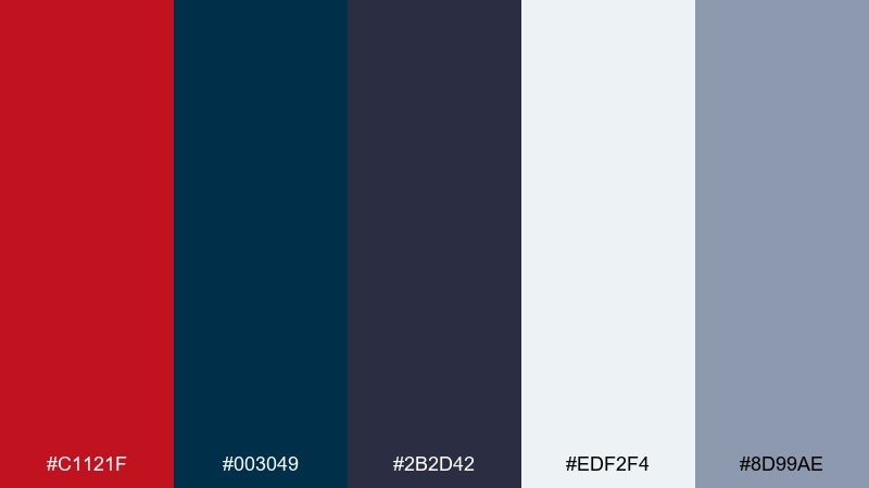 crimson navy red blue color palette with hex codes
