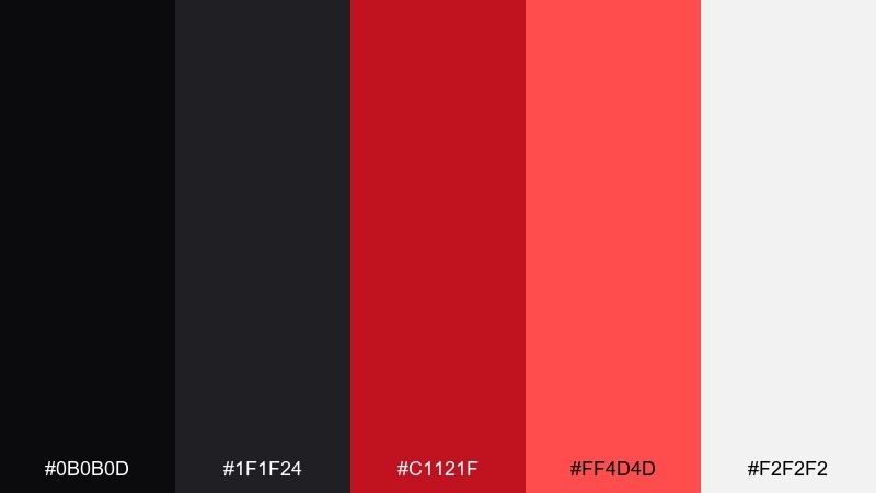 crimson noir color palette with hex codes