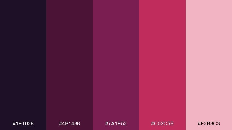 crimson plum color palette with hex codes