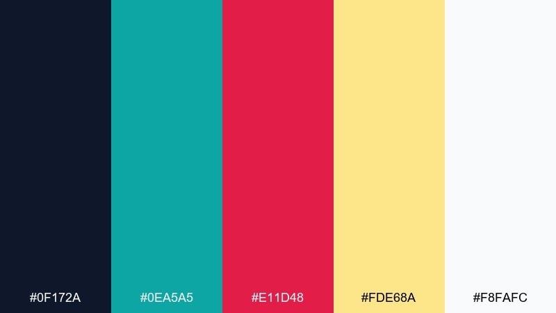 crimson teal punch contrast color palette with hex codes