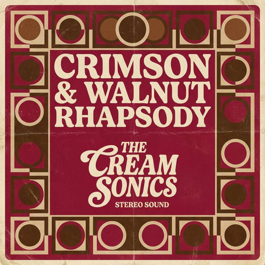 album cover in crimson walnut tones