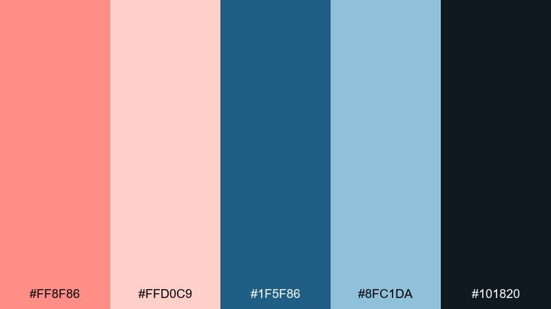 crisp coral blueprint blue salmon color palette with hex codes