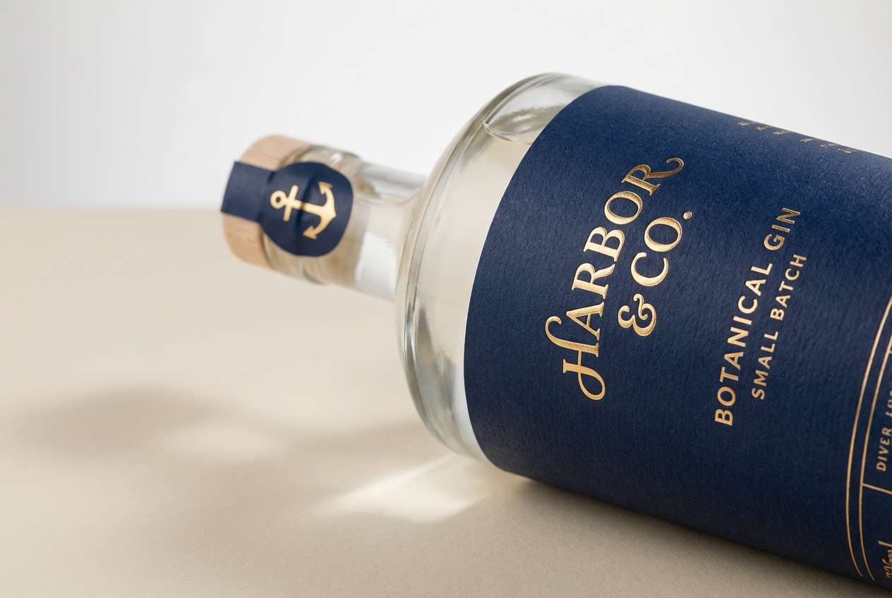 navy gold bottle label