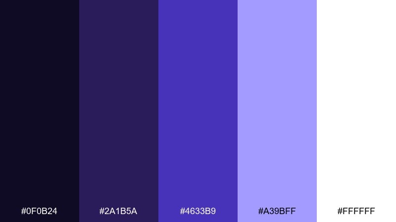 crystal lilac night violet blue color palette with hex codes