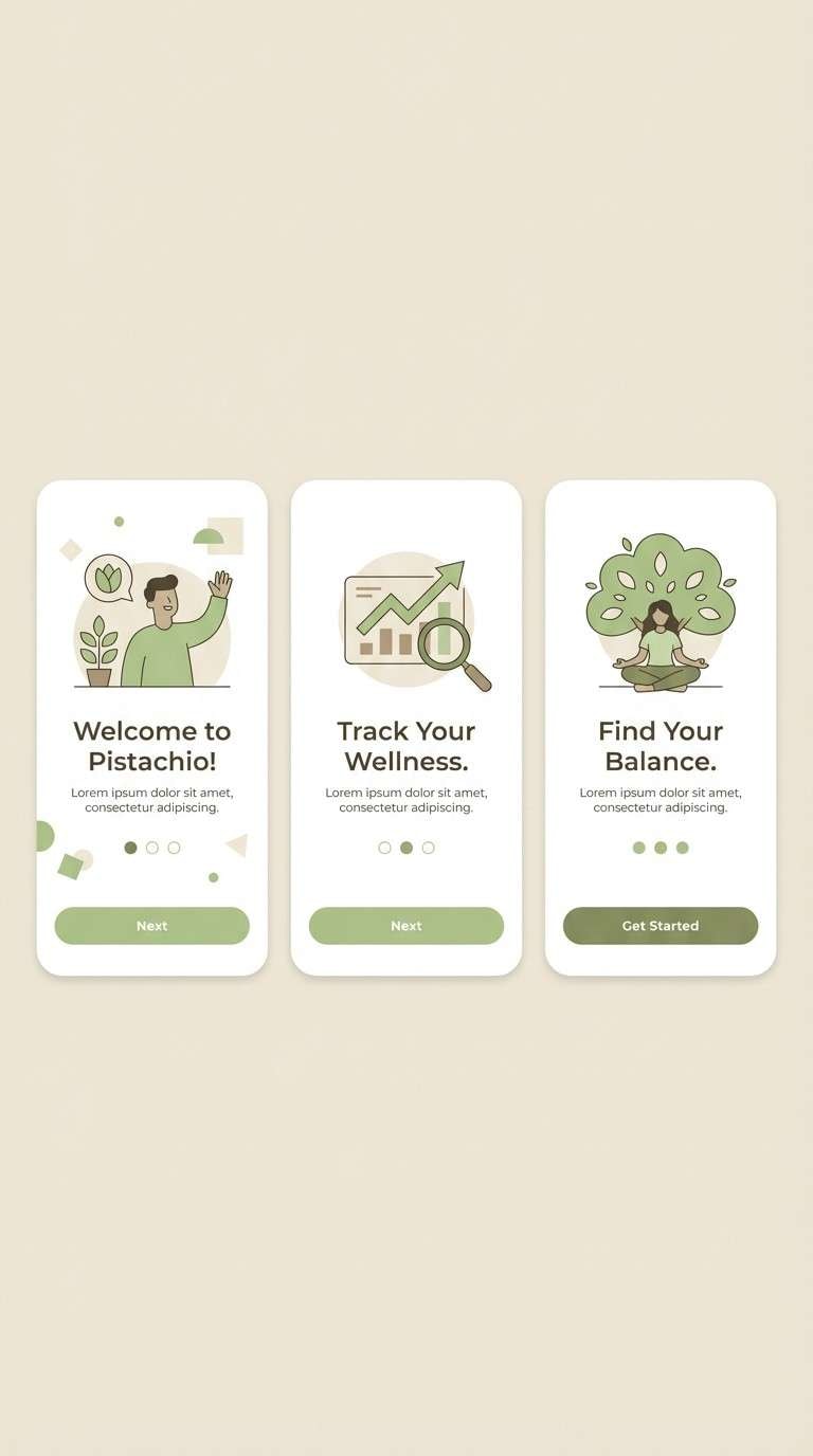 pistachio onboarding screens
