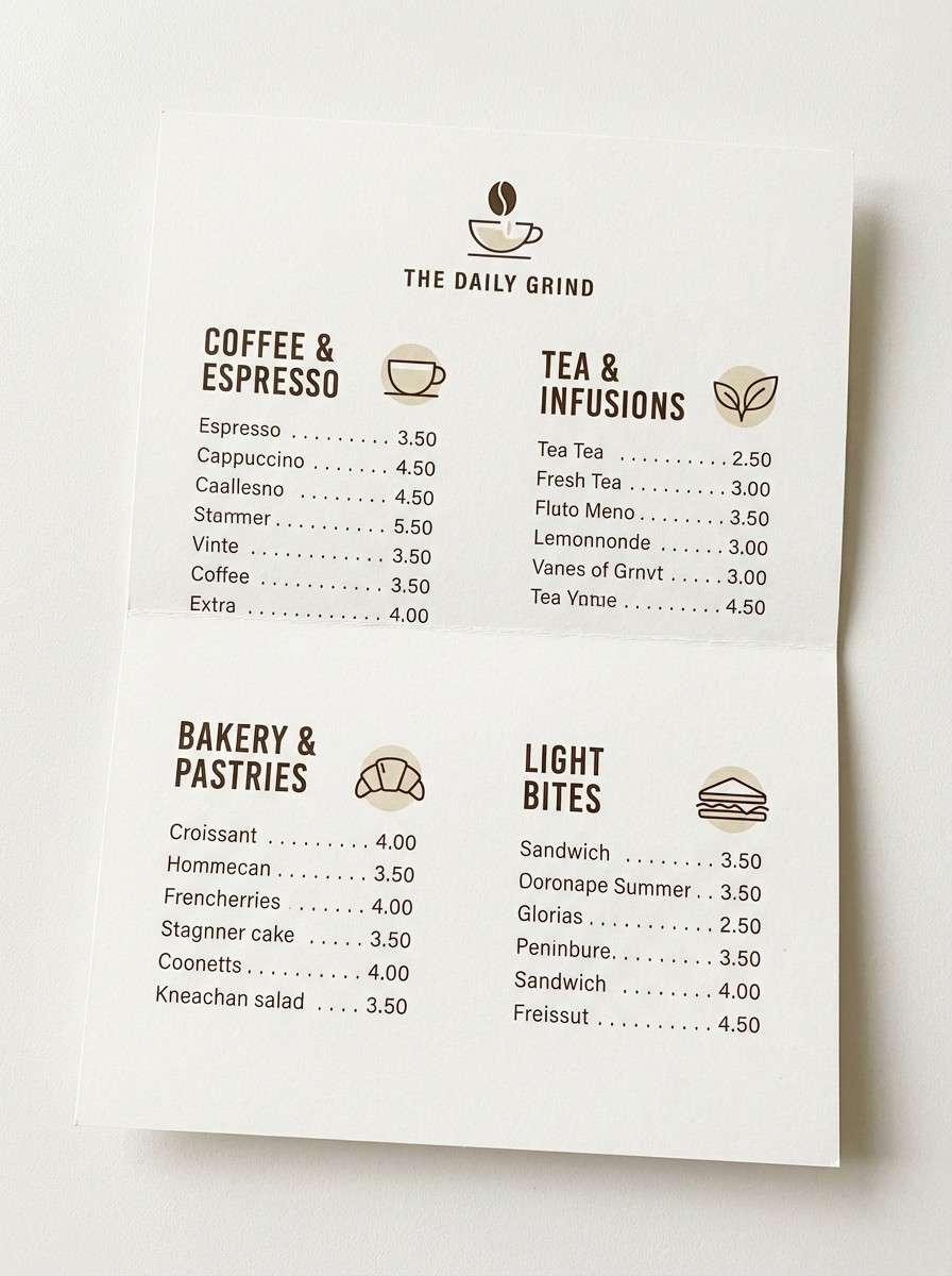 vanilla cafe menu layout