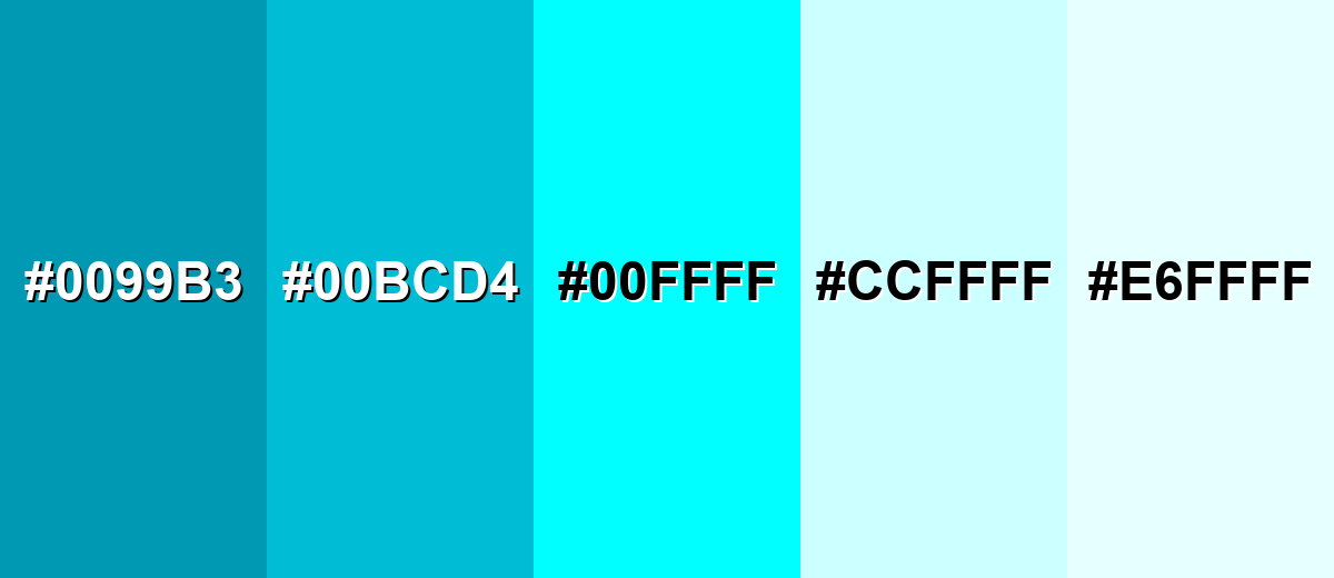 shades and variations of cyan