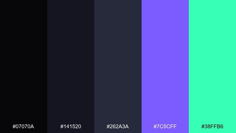 cyber shadow color palette with hex codes