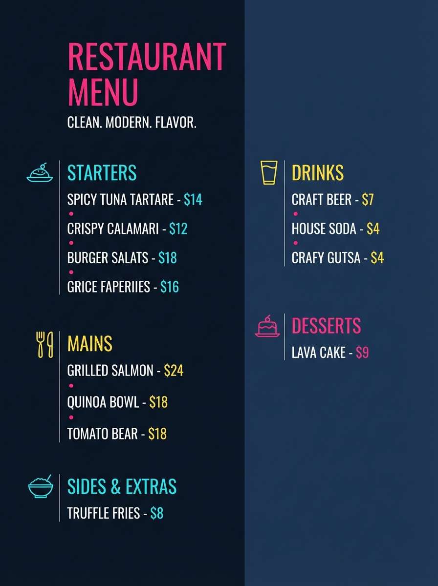 night menu design