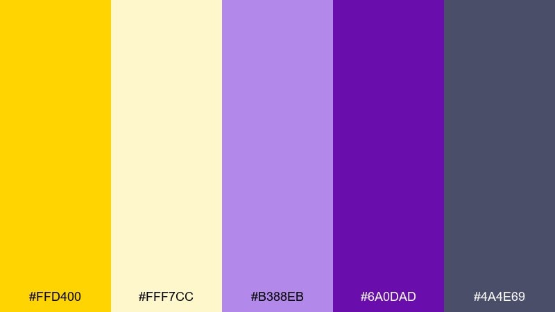 daffodil amethyst color palette with hex codes