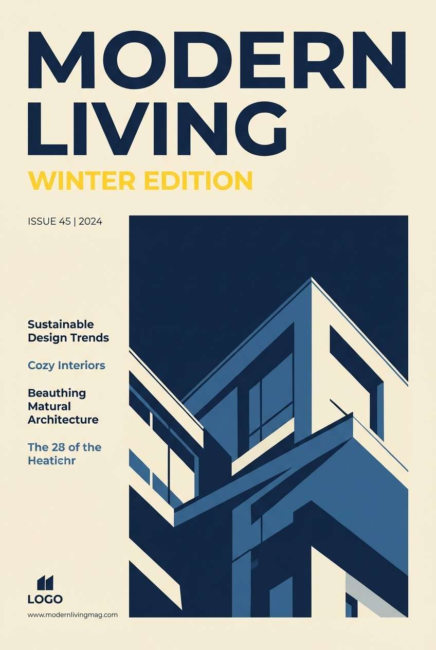 navy editorial cover layout