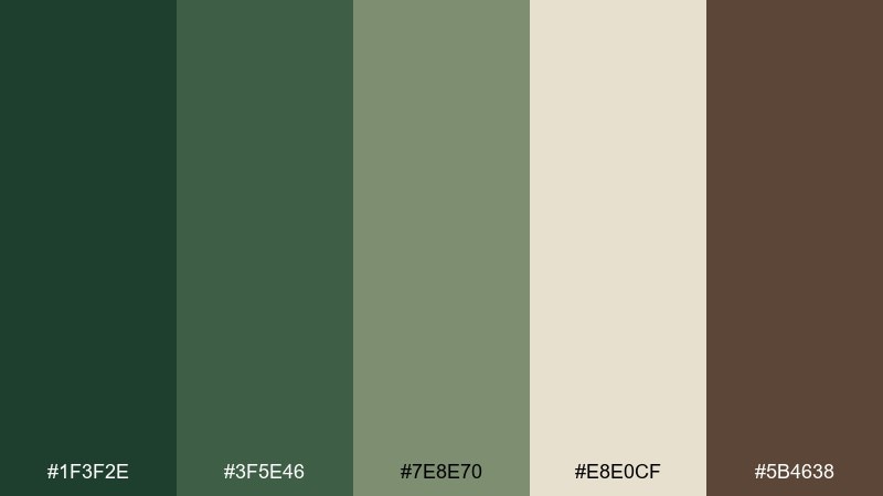 dark academia green fern color palette with hex codes