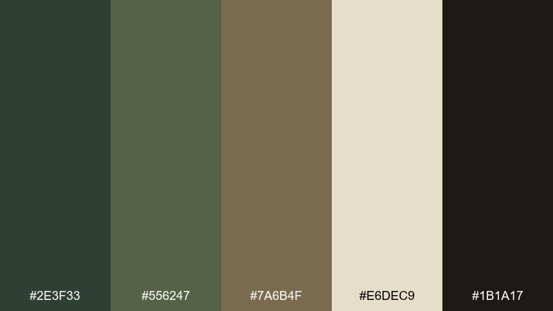 dark academia greens color palette with hex codes