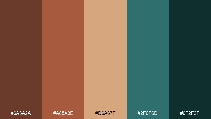 dark copper teal contrast color palette with hex codes