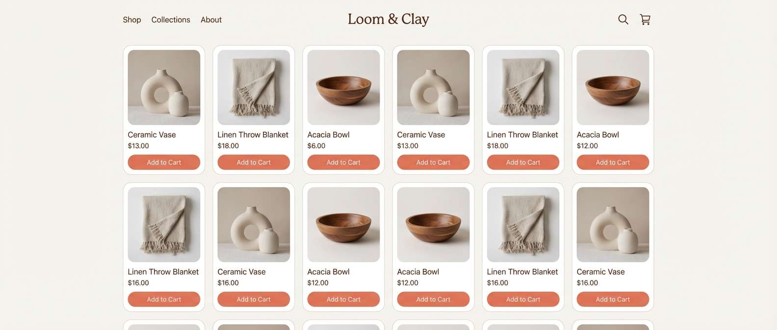 minimal ecommerce homepage