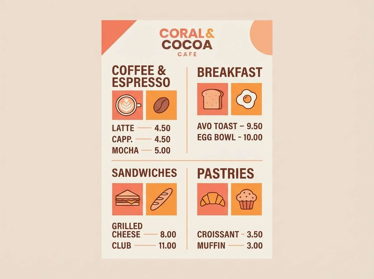 warm cafe menu layout