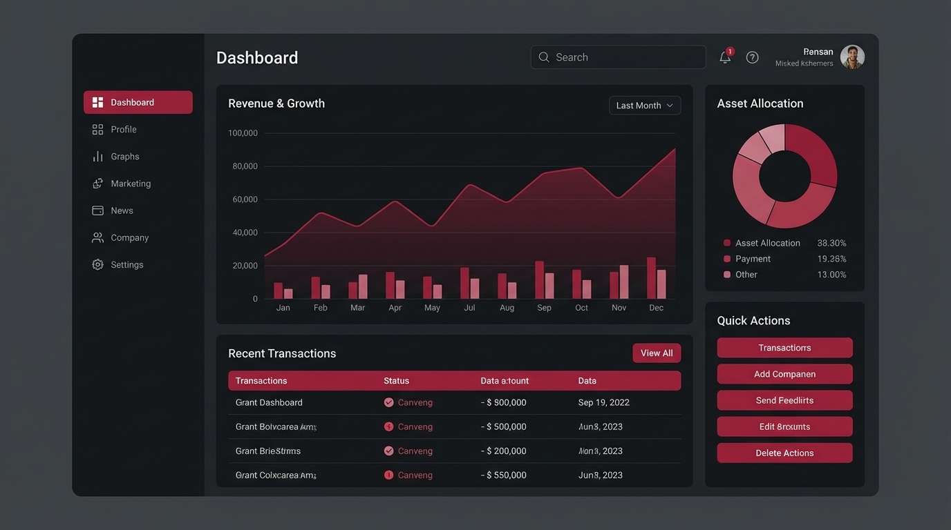 dark dashboard with cranberry accent