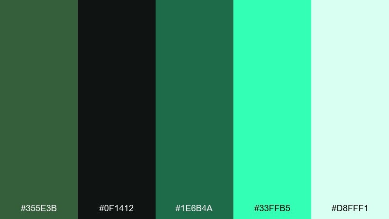 dark emerald neon color palette with hex codes