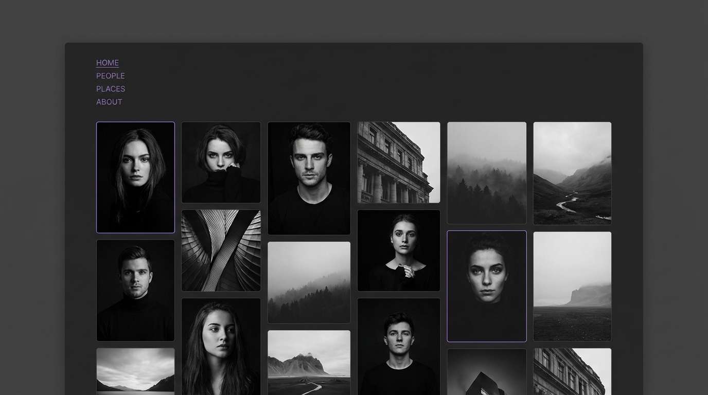 dark photography portfolio ui
