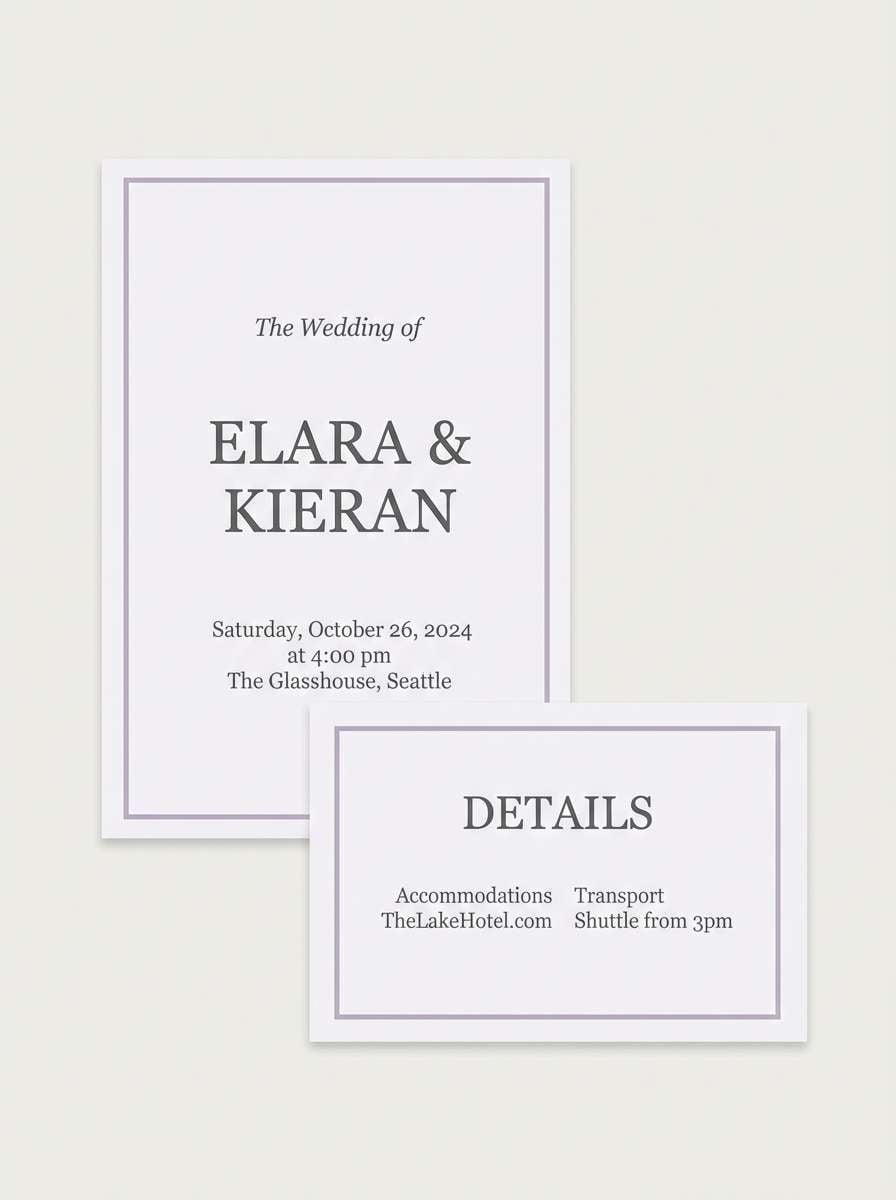 wedding invite in smoked lavender